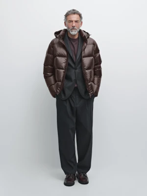 Wodoodporna Satynowa Kurtka Pikowana - Brązowy - - Massimo Dutti - Mężczyzna