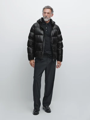 Wodoodporna Satynowa Kurtka Pikowana - Czarny - - Massimo Dutti - Mężczyzna