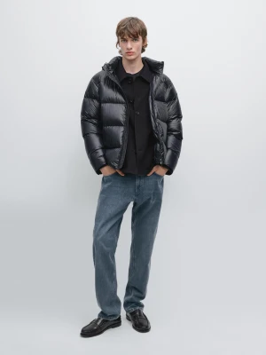 Wodoodporna Satynowa Kurtka Pikowana - Granatowy - - Massimo Dutti - Mężczyzna