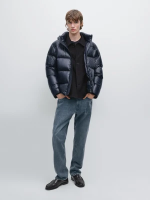 Wodoodporna Satynowa Kurtka Pikowana - Granatowy - - Massimo Dutti - Mężczyzna