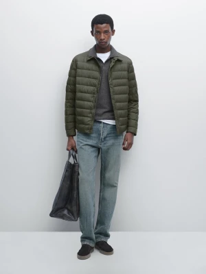 Wodoodporna Ultra Lekka Kurtka Z Mieszanki Puchu I Pierza - Ciemny Khaki - - Massimo Dutti - Mężczyzna