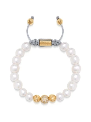Women`s Beaded Bransoletka with White Sea Pearl and Gold Nialaya