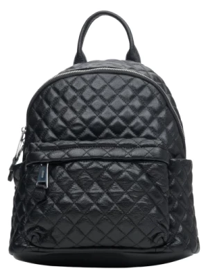 Women's Black Backpack made of Quilted Genuine Leather Estro Er00111251 Estro