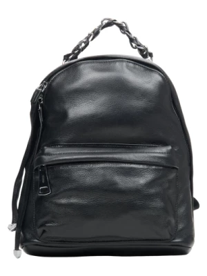Women's Black Leather Backpack with Silver Details Estro Er00113751 Estro