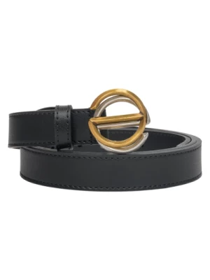 Women's Black Leather Belt with Gold & Silver Buckle Estro Er00113357 Estro