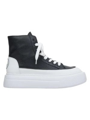 Womens Black White High-top Sneakers made of Genuine Leather Estro Er00113551 Estro