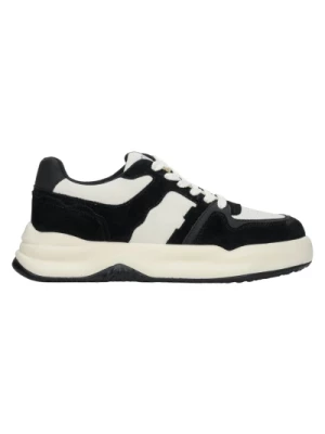 Women's Black & White Velour & Leather Low-Top Sneakers Estro Er00112594 Estro