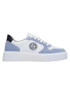 Womens Blue White Sneakers Made of Leather Velour Estro Er00113465 Estro