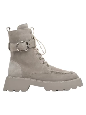 Women's Grey Ankle Boots with Gold Buckle made of Velour Estro Er00113511 Estro
