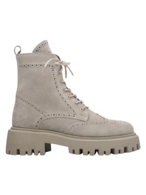 Women's Grey Ankle Boots with Laces made of Genuine Suede Estro Er00113498 Estro