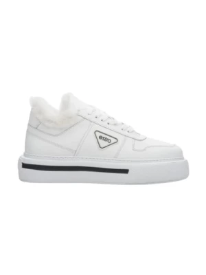 Women's White Leather Low-Top Sneakers with Fur Lining for Winter Estro Er00111981 Estro