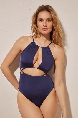 women'secret jednoczęściowy strój kąpielowy LOTUS kolor granatowy miękka miseczka 5527081