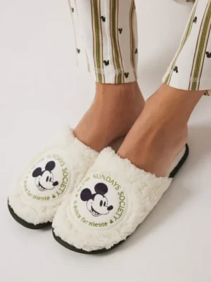 women'secret kapcie MICKEY MOUSE FUR HOUSE SLIPPERS kolor beżowy 4999682