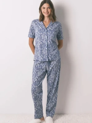 women'secret komplet piżamowy bawełniany damska kolor niebieski bawełniana 3592470