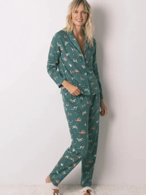 women'secret komplet piżamowy bawełniany damska kolor zielony bawełniana 3592475