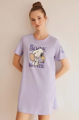 women'secret koszula nocna bawełniana Snoopy kolor fioletowy bawełniana