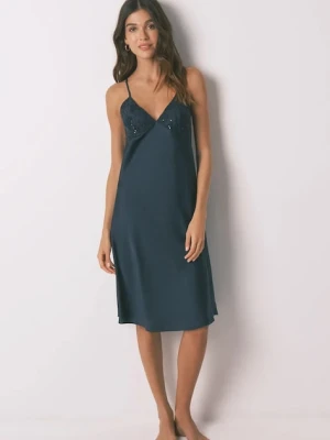 women'secret koszulka nocna damska kolor granatowy satynowa 3412913
