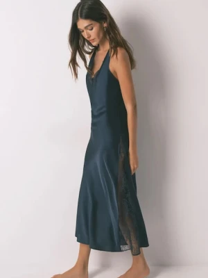women'secret koszulka nocna damska kolor granatowy satynowa 3412914