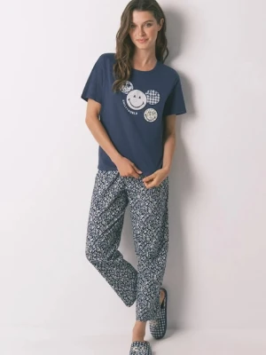 women'secret piżama bawełniana damska kolor granatowy bawełniana 3132148