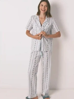 women'secret piżama bawełniana kolor turkusowy bawełniana 4852097