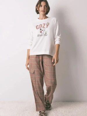 women'secret piżama bawełniana SNOOPY damska kolor beżowy bawełniana 3132215