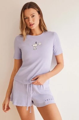 women'secret piżama bawełniana Snoopy kolor fioletowy bawełniana
