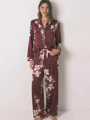 women'secret piżama damska kolor bordowy satynowa 2542459