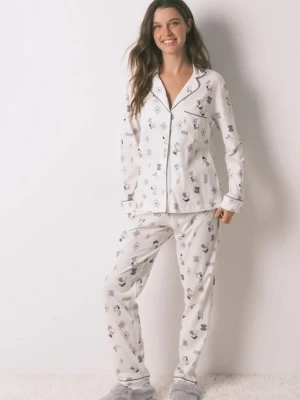 women'secret piżama SNOOPY damska kolor biały bawełniana 3132163