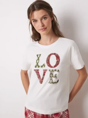 women'secret t-shirt bawełniany MIX AND MATCH LOVE ACTUALLY damski kolor beżowy 3278422