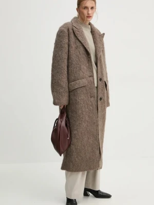 Won Hundred płaszcz z domieszką wełny kolor brązowy przejściowy oversize 3115-14247