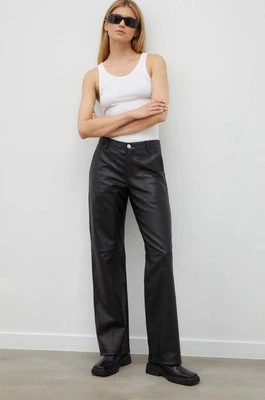 Won Hundred spodnie skórzane damskie kolor czarny proste high waist 2711-16014