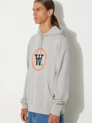 Wood Wood bluza bawełniana Ian Hoodie męska kolor szary z kapturem z nadrukiem 10135605.2424-GREYMEL