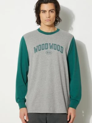 Wood Wood longsleeve bawełniany Mark IVY Longsleeve kolor szary z nadrukiem 12135401.2489-WHITE