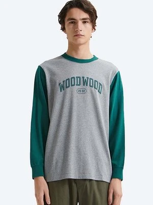 Wood Wood longsleeve bawełniany Mark IVY Longsleeve kolor szary z nadrukiem 12135401.2489-WHITE