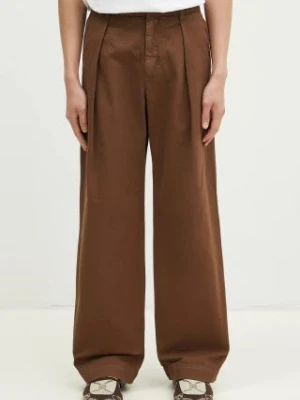 Wood Wood spodnie bawełniane Fraser Pleated Chinos kolor brązowy proste 12435001.5181