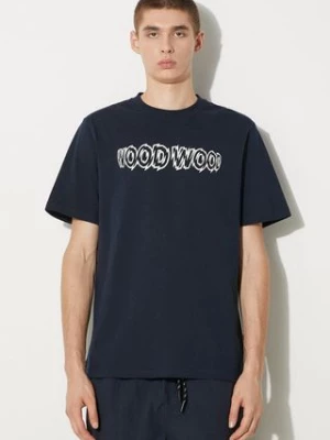 Wood Wood t-shirt bawełniany Bobby Shatter Logo T-shirt kolor granatowy z nadrukiem