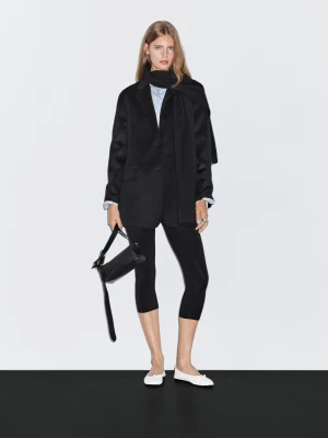 Wool Blend Blazer With Scarf - Czarny - - Massimo Dutti - Female