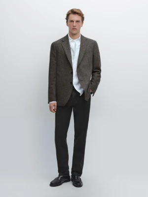 Wool Blend Buttoned Jacket - Opalony - - Massimo Dutti - Mężczyzna