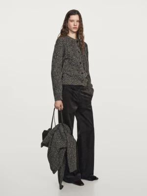 Wool Blend Cable Knit Cardigan - Czarny - - Massimo Dutti - Female