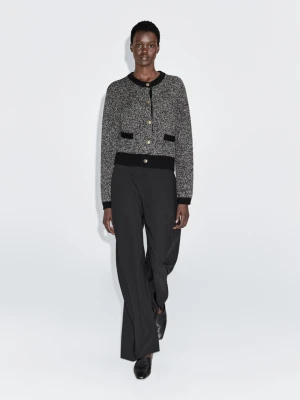 Wool Blend Cardigan With Gold Buttons - Czarny - - Massimo Dutti - Female