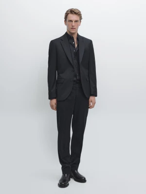 Wool Blend Flannel Suit Trousers - Granatowy - - Massimo Dutti - Mężczyzna