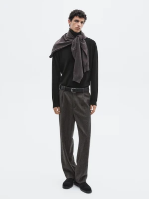 Wool Blend Herringbone Trousers - Limited - Szary - - Massimo Dutti - Male