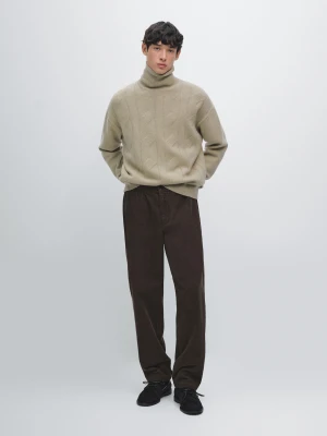 Dzianinowy Sweter Z Golfem Z Mieszanki Wełny - Beżowy - - Massimo Dutti - Mężczyzna