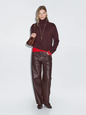 Wool Blend High Neck Jumper - Bordowy - - Massimo Dutti - Female