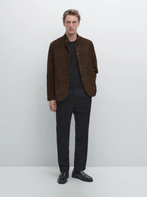 Wool Blend Pleated Flannel Trousers - Czarny - - Massimo Dutti - Male