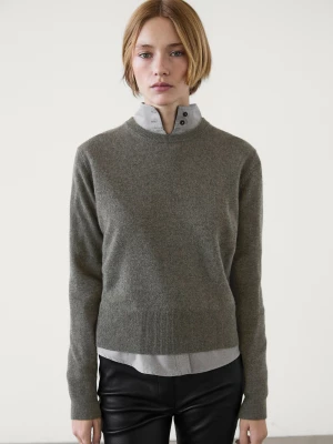 Wool Blend Round Neck Sweater - Szary - - Massimo Dutti - Kobieta