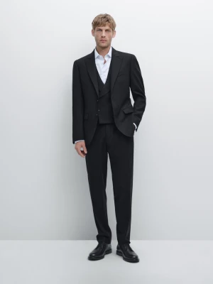 Wool Blend Suit Trousers - Granatowy - - Massimo Dutti - Male
