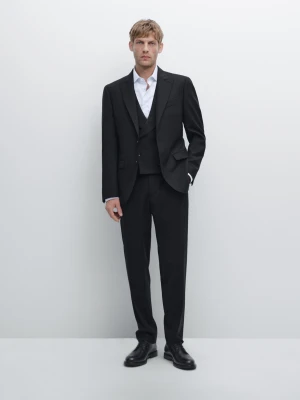 Wool Blend Suit Trousers - Granatowy - - Massimo Dutti - Mężczyzna