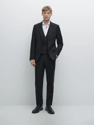 Wool Blend Suit Waistcoat - Granatowy - - Massimo Dutti - Male