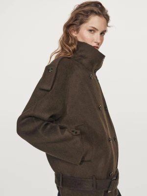 Wool Blend Trench Coat - Czekoladowy - - Massimo Dutti - Female